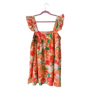 Meet Me In Santorini Floral Mini Dress LG Flutter Sleeve Resort Cruise